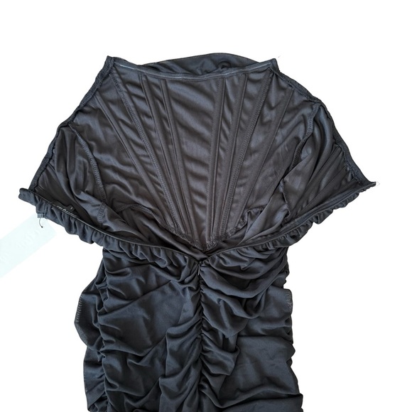 Strapless Mesh Ruched Bodycon Corset Mini Dress Black Small - Picture 6 of 8